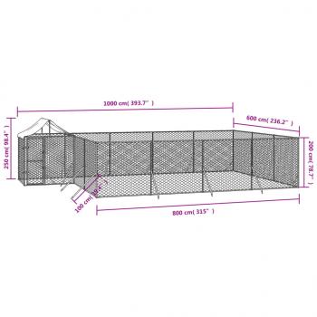 Outdoor-Hundezwinger mit Dach Silbern 10x6x2,5 m Stahl Verzinkt