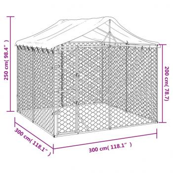 Outdoor-Hundezwinger mit Dach Silbern 3x3x2,5m Verzinkter Stahl