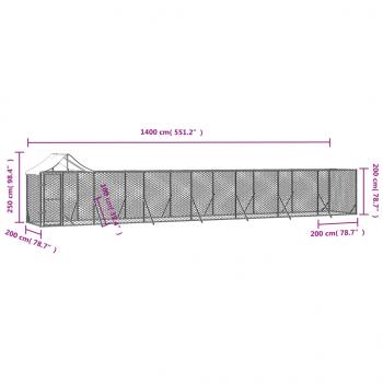 Outdoor-Hundezwinger mit Dach Silbern 14x2x2,5 m Stahl Verzinkt