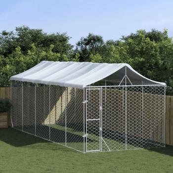 ARDEBO.de - Outdoor-Hundezwinger mit Dach Silbern 3x7,5x2,5m Stahl Verzinkt