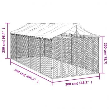 Outdoor-Hundezwinger mit Dach Silbern 3x7,5x2,5m Stahl Verzinkt