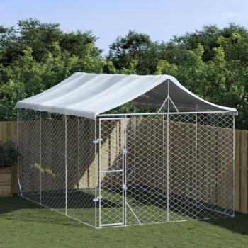 ARDEBO.de - Outdoor-Hundezwinger mit Dach Silbern 3x4,5x2,5m Stahl Verzinkt