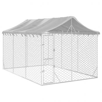 Outdoor-Hundezwinger mit Dach Silbern 3x4,5x2,5m Stahl Verzinkt