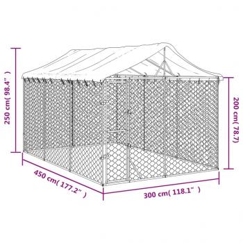 Outdoor-Hundezwinger mit Dach Silbern 3x4,5x2,5m Stahl Verzinkt