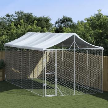 ARDEBO.de - Outdoor-Hundezwinger mit Dach Silbern 3x6x2,5m Verzinkter Stahl