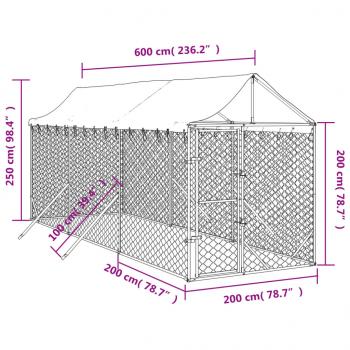 Outdoor-Hundezwinger mit Dach Silbern 2x6x2,5m Verzinkter Stahl