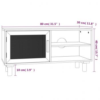 TV-Schrank Weiß 80x30x40 cm Massivholz Kiefer und Natur-Rattan