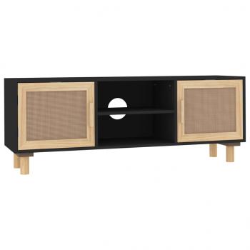 TV-Schrank Schwarz 105x30x40 cm Massivholz Kiefer Natur-Rattan