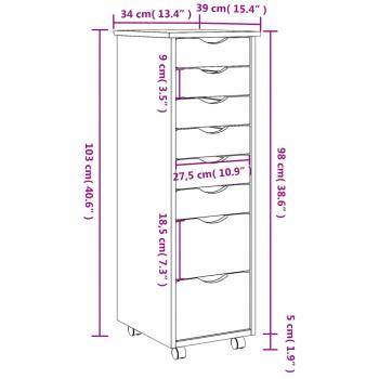 Rollschrank mit Schubladen MOSS Honigbraun Massivholz Kiefer