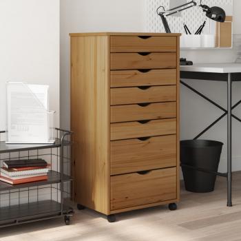 ARDEBO.de - Rollschrank mit Schubladen MOSS Honigbraun Massivholz Kiefer