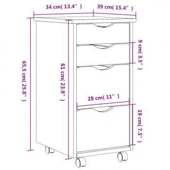 Rollschrank mit Schubladen MOSS Grau Massivholz Kiefer