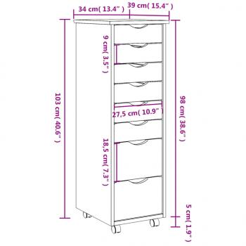 Rollschrank mit Schubladen MOSS Weiß Massivholz Kiefer