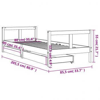 Kinderbett mit Schubladen 80x200 cm Massivholz Kiefer