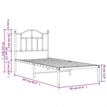 Bettgestell mit Kopfteil Metall Schwarz 90x200 cm