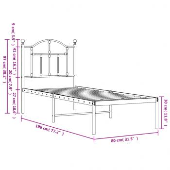 Bettgestell mit Kopfteil Metall Weiß 75x190 cm