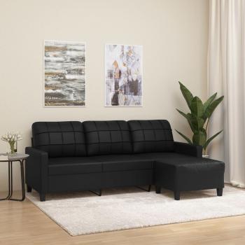 ARDEBO.de - 3-Sitzer-Sofa mit Hocker Schwarz 180 cm Kunstleder