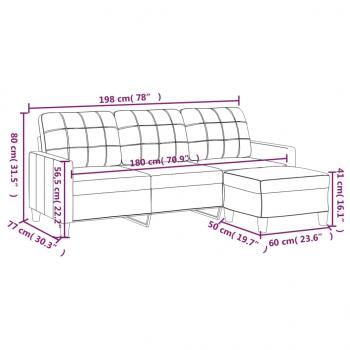 3-Sitzer-Sofa mit Hocker Schwarz 180 cm Kunstleder