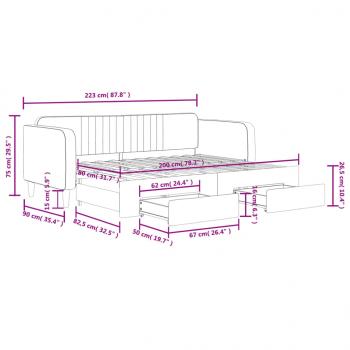 Tagesbett Ausziehbar mit Schubladen Schwarz 80x200 cm Samt