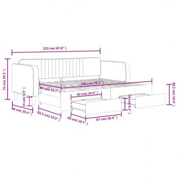 Tagesbett Ausziehbar mit Schubladen Blau 80x200 cm Samt