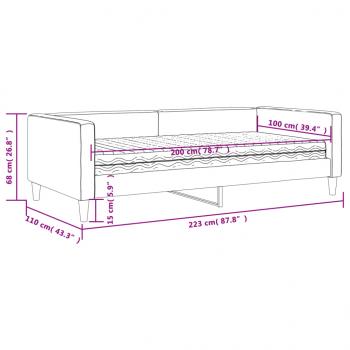 Tagesbett mit Matratze Schwarz 100x200 cm Stoff