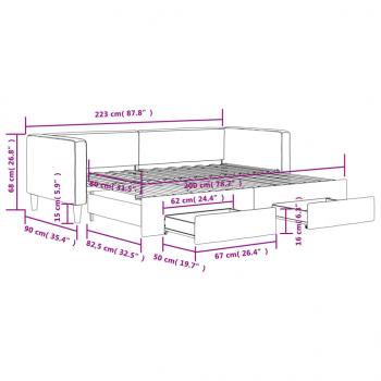 Tagesbett Ausziehbar mit Schubladen Creme 80x200 cm Stoff