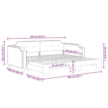 Tagesbett Ausziehbar Creme 90x200 cm Stoff