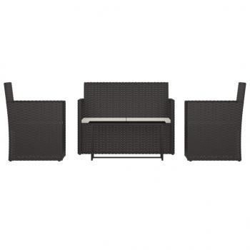 4-tlg. Garten-Lounge-Set mit Kissen Poly Rattan Schwarz