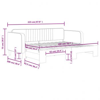 Tagesbett Ausziehbar Hellgrau 90x200 cm Samt