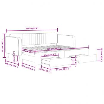 Tagesbett Ausziehbar mit Schubladen Hellgrau 90x200 cm Samt