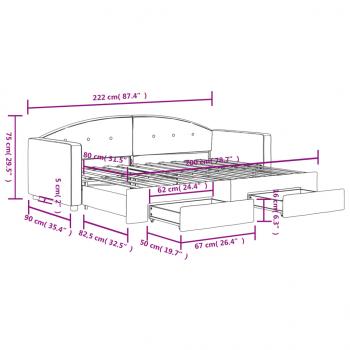 Tagesbett Ausziehbar mit Schubladen Hellgrau 80x200 cm Samt