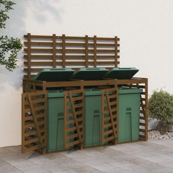 ARDEBO.de - Mülltonnenbox für 3 Tonnen Honigbraun Massivholz Kiefer