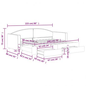 Tagesbett Ausziehbar mit Schubladen Schwarz 80x200 cm Stoff