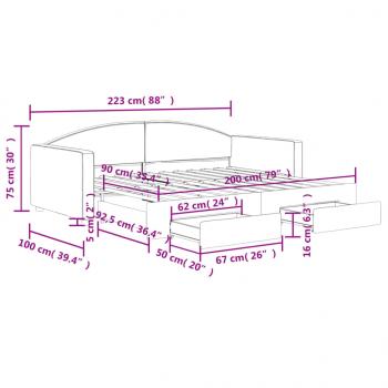 Tagesbett Ausziehbar mit Schubladen Taupe 90x200 cm Stoff