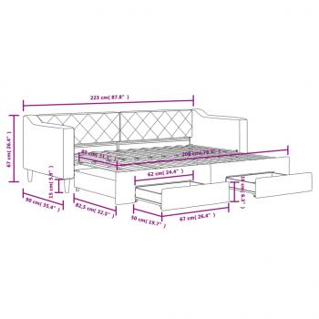 Tagesbett Ausziehbar mit Schubladen Hellgrau 80x200 cm Stoff