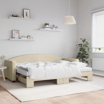 ARDEBO.de - Tagesbett Ausziehbar mit Matratzen Creme 80x200 cm Stoff