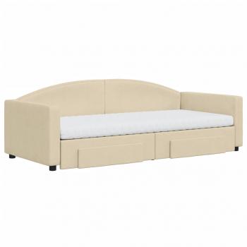 Tagesbett Ausziehbar mit Schubladen Creme 90x200 cm Stoff