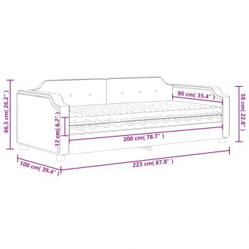 Tagesbett mit Matratze Hellgrau 90x200 cm Stoff