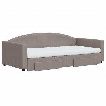 Tagesbett Ausziehbar mit Schubladen Taupe 100x200 cm Stoff