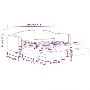 Tagesbett Ausziehbar mit Schubladen Hellgrau 80x200 cm Stoff