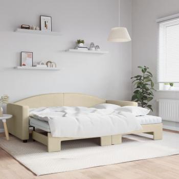 ARDEBO.de - Tagesbett Ausziehbar mit Matratzen Creme 90x200 cm Stoff