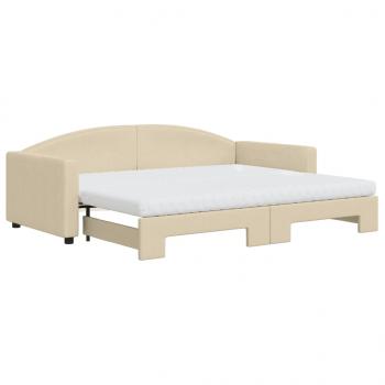 Tagesbett Ausziehbar mit Matratzen Creme 90x200 cm Stoff