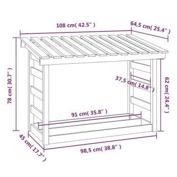 Kaminholzregal Weiß 108x64,5x78 cm Massivholz Kiefer