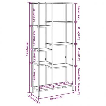 Bücherregal 80x30x180 cm Stahl und Holzwerkstoff