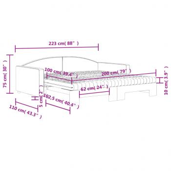 Tagesbett Ausziehbar mit Matratzen Dunkelgrau 100x200 cm Stoff