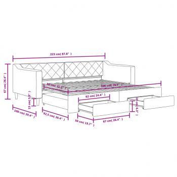 Tagesbett Ausziehbar mit Schubladen Schwarz 90x200 cm Stoff