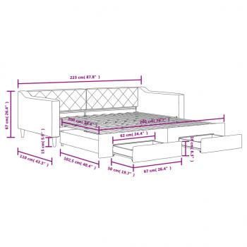 Tagesbett Ausziehbar mit Schubladen Taupe 100x200 cm Stoff