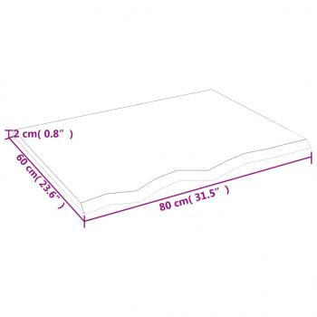 Tischplatte 80x60x2 cm Massivholz Eiche Unbehandelt