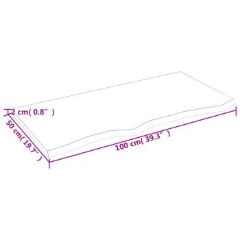 Tischplatte Dunkelbraun 100x50x2 cm Massivholz Eiche Behandelt