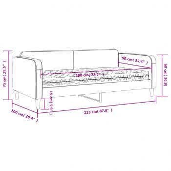 Tagesbett mit Matratze Hellgrau 90x200 cm Stoff