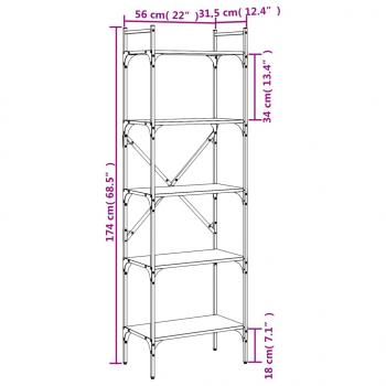 Bücherregal 5 Fächer Braun Eiche 56x31,5x174 cm Holzwerkstoff